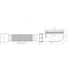 Сифон для душевого поддона  1 1/2**90, h 55 хром с гибкой тр. 375*40/50, ANI PLAST