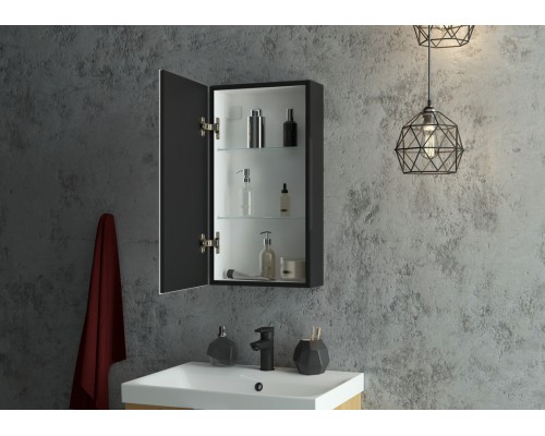 Зеркало-шкаф Mirror Box black Led 350х650 левый