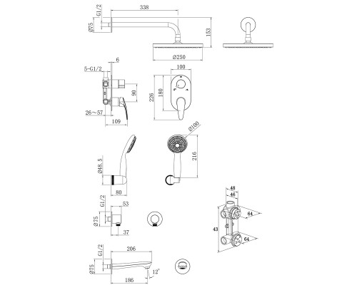 Смеситель Lemark Linara LM0422C для ванны и душа, встраиваемый