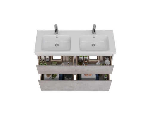Тумба Lemark COMBI 125 см под 2 раковины, подвесная/напольная,4 ящика, цвет фасада: Бетон, цвет корп