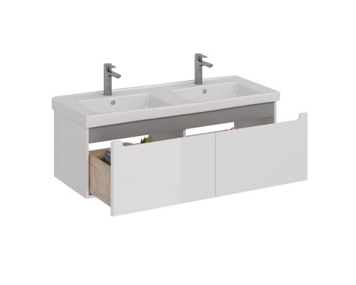 Тумба Lemark BUNO MINI 125 см под 2 раковины, подвесная, 2 ящика, цвет планки: Серый, цвет корпуса, Тумба Lemark BUNO MINI 125 см под 2 раковины, подвесная, 2 ящика, цвет планки: Серый, цвет корпуса,