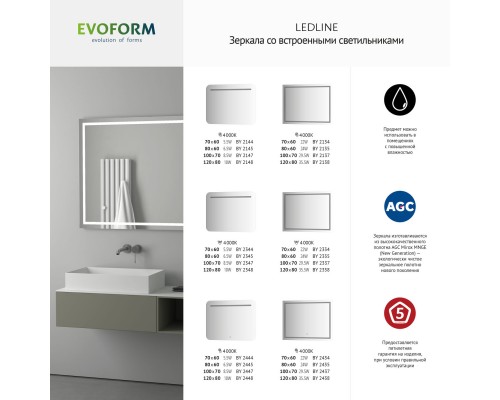 Зеркало настенное со встроенным LED-светильником Ledline EVOFORM 70х60 см, BY 2134