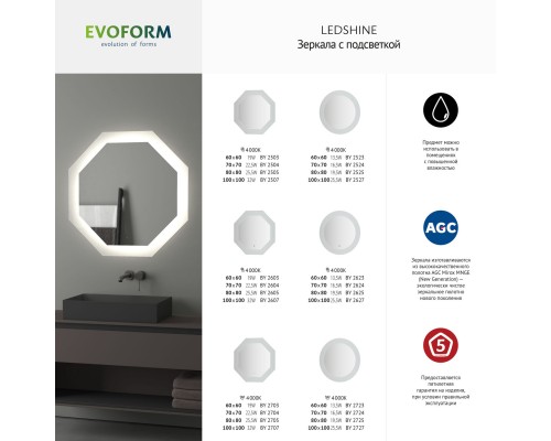 Зеркало настенное с LED-подсветкой Ledshine EVOFORM 60х60 см, BY 2503