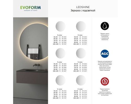 Зеркало настенное с LED-подсветкой Ledshine EVOFORM 50х50 см, BY 2552