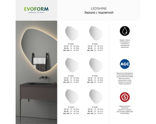 Зеркало настенное с LED-подсветкой Ledshine EVOFORM 70х70 см, BY 2564