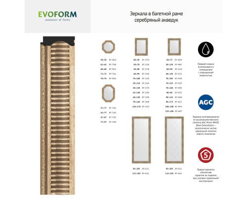 Зеркало настенное с фацетом EVOFORM в багетной раме серебряный акведук, 67х157 см, BY 1288