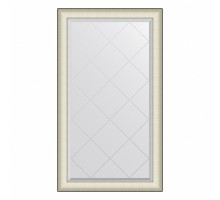 Зеркало настенное с гравировкой EVOFORM в багетной раме белая кожа с хромом, 74х129 см, BY 4570