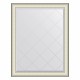Зеркало настенное с гравировкой EVOFORM в багетной раме белая кожа с хромом, 94х119 см, BY 4573