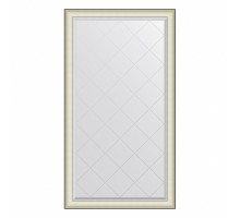 Зеркало настенное с гравировкой EVOFORM в багетной раме белая кожа с хромом, 94х169 см, BY 4574
