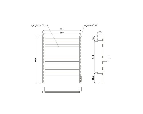 Полотенцесушитель электрический Point Селена PN16856W П6 500x600, диммер справа, белый