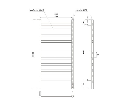 Полотенцесушитель электрический Point Селена PN16850B П10 500x1000, диммер справа, черный