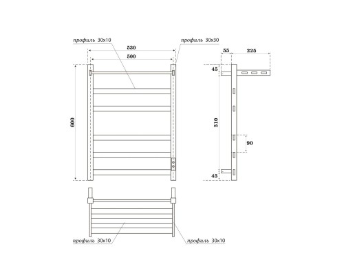 Полотенцесушитель электрический Point Меркурий PN83856PW П5 500x600 с полкой, диммер справа, белый