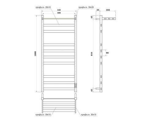 Полотенцесушитель электрический Point Меркурий PN83850PGR П9 500x1000 с полкой, диммер справа, графит премиум