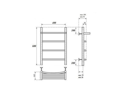 Полотенцесушитель электрический Point Афина PN04146PE П3 400x600 с полкой левый/правый, хром