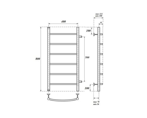 Полотенцесушитель водяной Point Афина PN04548 П6 400x800 с боковым подключением 500, хром