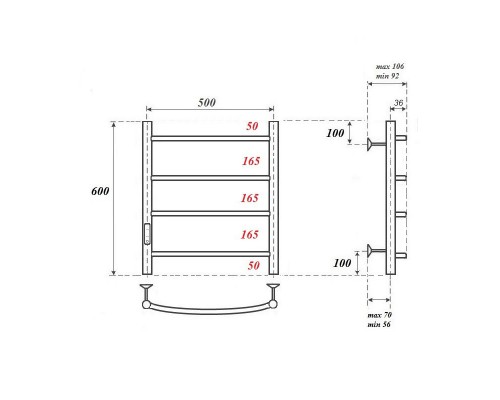 Полотенцесушитель электрический Point Афина PN04756 П4 500x600 диммер слева, хром