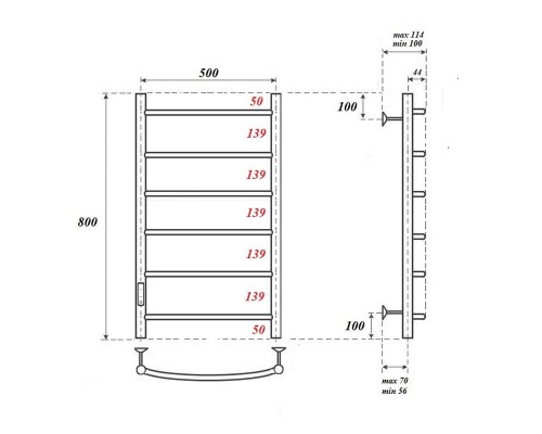 Полотенцесушитель электрический Point Афина PN04758 П6 500x800 диммер слева, хром