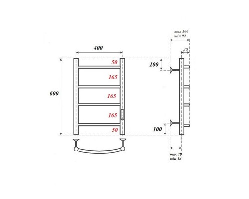 Полотенцесушитель электрический Point Афина PN04846 П4 400x600 диммер справа, хром