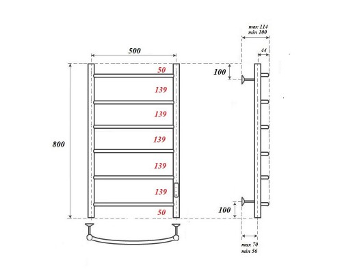 Полотенцесушитель электрический Point Афина PN04858W П6 500x800 диммер справа, белый