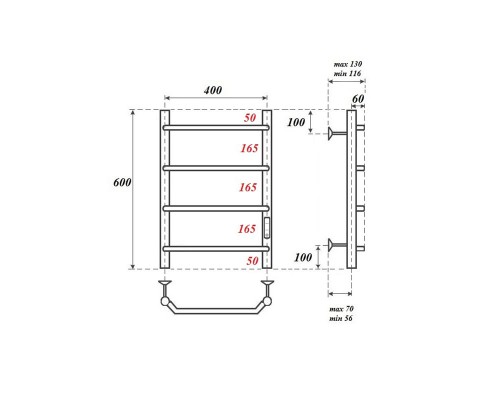 Полотенцесушитель электрический Point Виктория PN06846 П4 400x600 диммер справа, хром