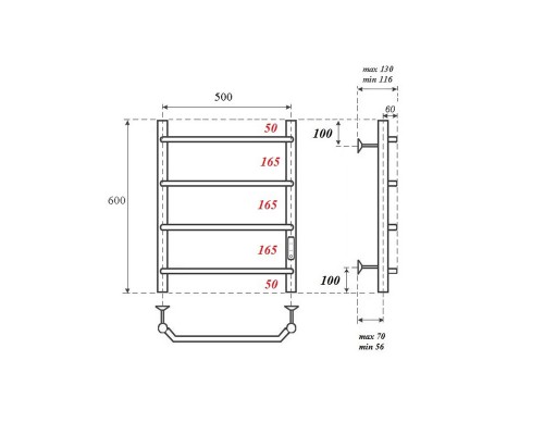 Полотенцесушитель электрический Point Виктория PN06856 П4 500x600 диммер справа, хром