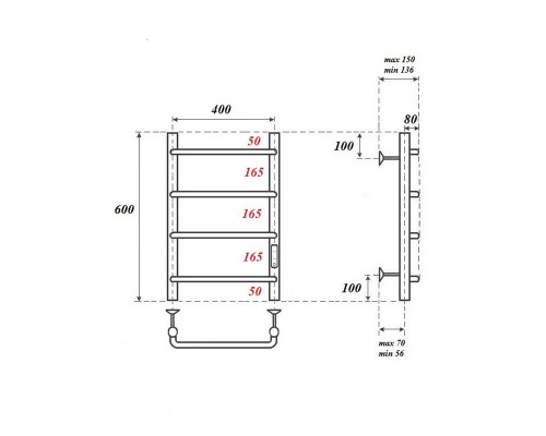 Полотенцесушитель электрический Point Ника PN08846 П4 400x600 диммер справа, хром