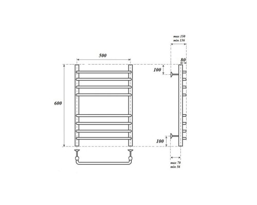 Полотенцесушитель электрический Point Нептун премиум PN09156SE П8 500x600 левый/правый, хром