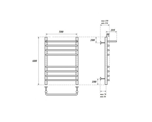 Полотенцесушитель электрический Point Нептун PN09156SPE П7 500x600 с полкой левый/правый, хром