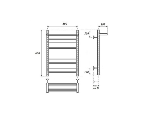 Полотенцесушитель электрический Point Аврора PN10146SPE П7 400x600 с полкой левый/правый, хром