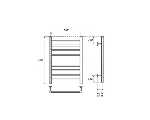 Полотенцесушитель электрический Point Аврора PN10156SE П8 500x600 левый/правый, хром