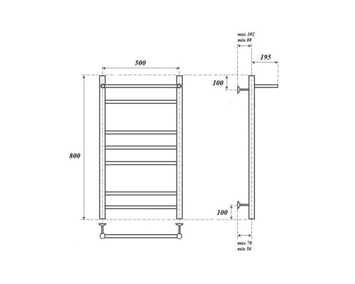 Полотенцесушитель электрический Point Аврора PN10158PE П6 500x800 с полкой левый/правый, хром