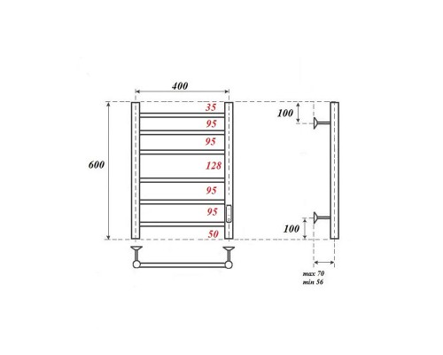 Полотенцесушитель электрический Point Аврора PN10846 П6 400x600 диммер справа, хром