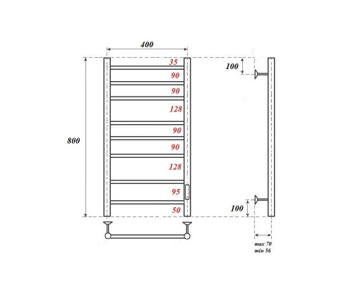 Полотенцесушитель электрический Point Аврора PN10848 П8 400x800 диммер справа, хром