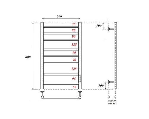 Полотенцесушитель электрический Point Аврора PN10858 П8 500x800 диммер справа, хром