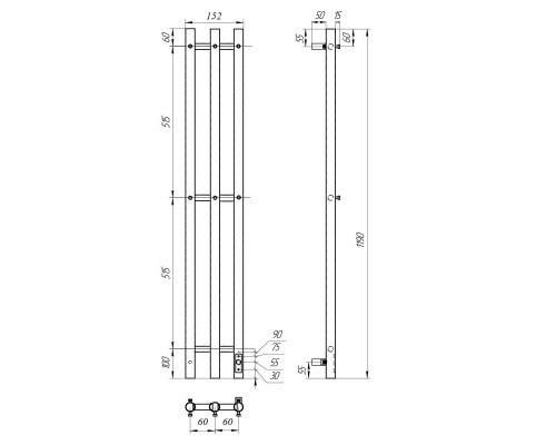 Полотенцесушитель электрический Point Деметра PN12822B П3 120x1200 диммер справа, черный