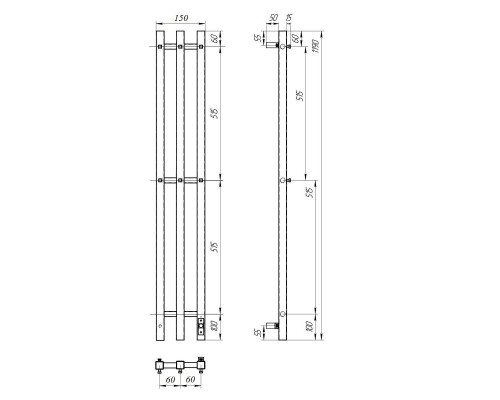 Полотенцесушитель электрический Point Гермес PN13822B П3 120x1200 диммер справа, черный