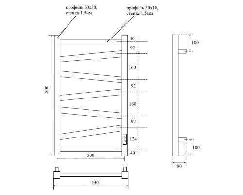 Полотенцесушитель электрический Point Феникс PN15858 П7 500x800, диммер справа, хром