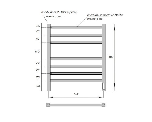 Полотенцесушитель электрический Point Вега PN71856B П7 500x600, диммер справа, черный