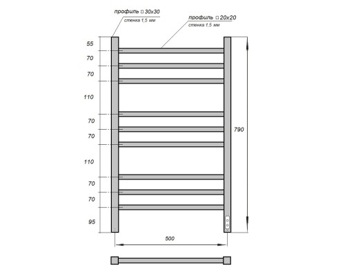 Полотенцесушитель электрический Point Вега PN71858B П9 500x800, диммер справа, черный