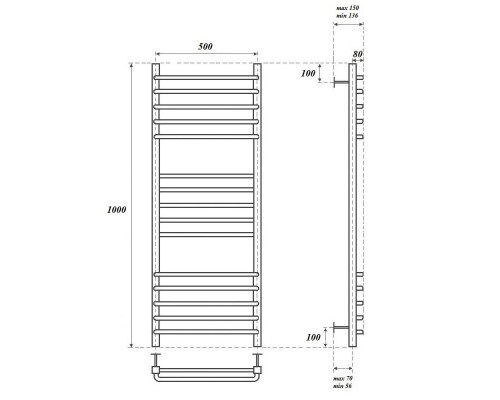 Полотенцесушитель электрический Point Омега PN90150SE П15 500x1000 левый/правый, хром