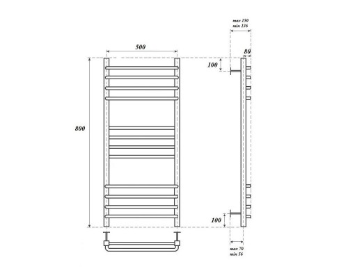 Полотенцесушитель электрический Point Омега PN90158SE П12 500x800 левый/правый, хром