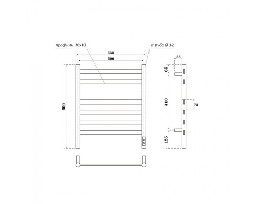 Полотенцесушитель электрический ES.M Selena 8816856W 500x600, диммер справа, белый