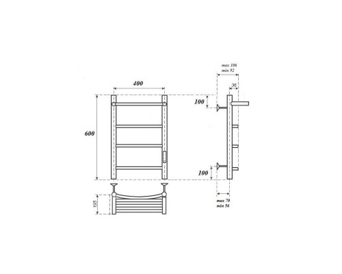 Полотенцесушитель электрический ES.M Afina 8804846P 400x600 с полкой, диммер справа, хром