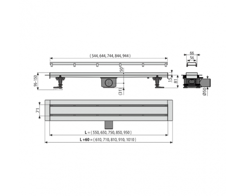 Alcaplast APZ13-DOUBLE9 Водоотводящий желоб с двухсторонней решеткой DOUBLE AG071401550