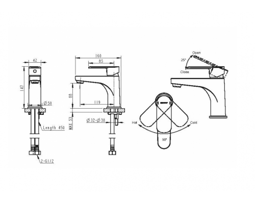 Смеситель для раковины Bravat LOUISE, хром (F1191183CP-RUS)