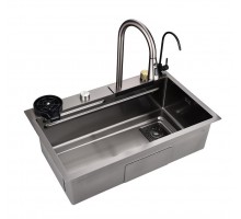 Кухонная мойка Art Decco Elegant Flow AEF116846, 68 см, со смесителем и дозатором, нержавеющая сталь, PVD графит