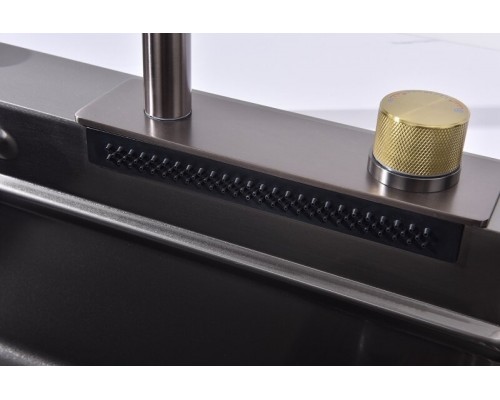 Кухонная мойка Art Decco Elegant Flow AEF116846, 68 см, со смесителем и дозатором, нержавеющая сталь, PVD графит Кухонная мойка Art Decco Elegant Flow AEF116846, 68 см, со смесителем и дозатором, нержавеющая сталь, PVD графит