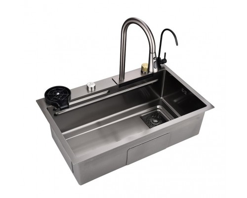 Кухонная мойка Art Decco Elegant Flow AEF117546, 75 см, со смесителем и дозатором, нержавеющая сталь, PVD графит Кухонная мойка Art Decco Elegant Flow AEF117546, 75 см, со смесителем и дозатором, нержавеющая сталь, PVD графит