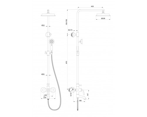 Душевая система WONZON & WOGHAND STEAM, Брашированное золото (WW-88739008-BG)