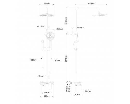 Душевая система с техническим душем WONZON & WOGHAND, Белый матовый (WW-A30874-MW)